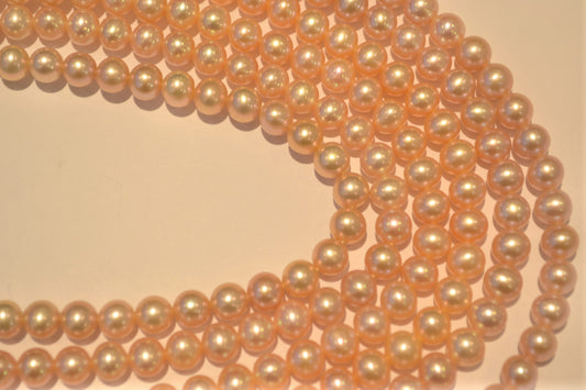 Freshwater pearl strands: pink round 6.5-7mm shiny