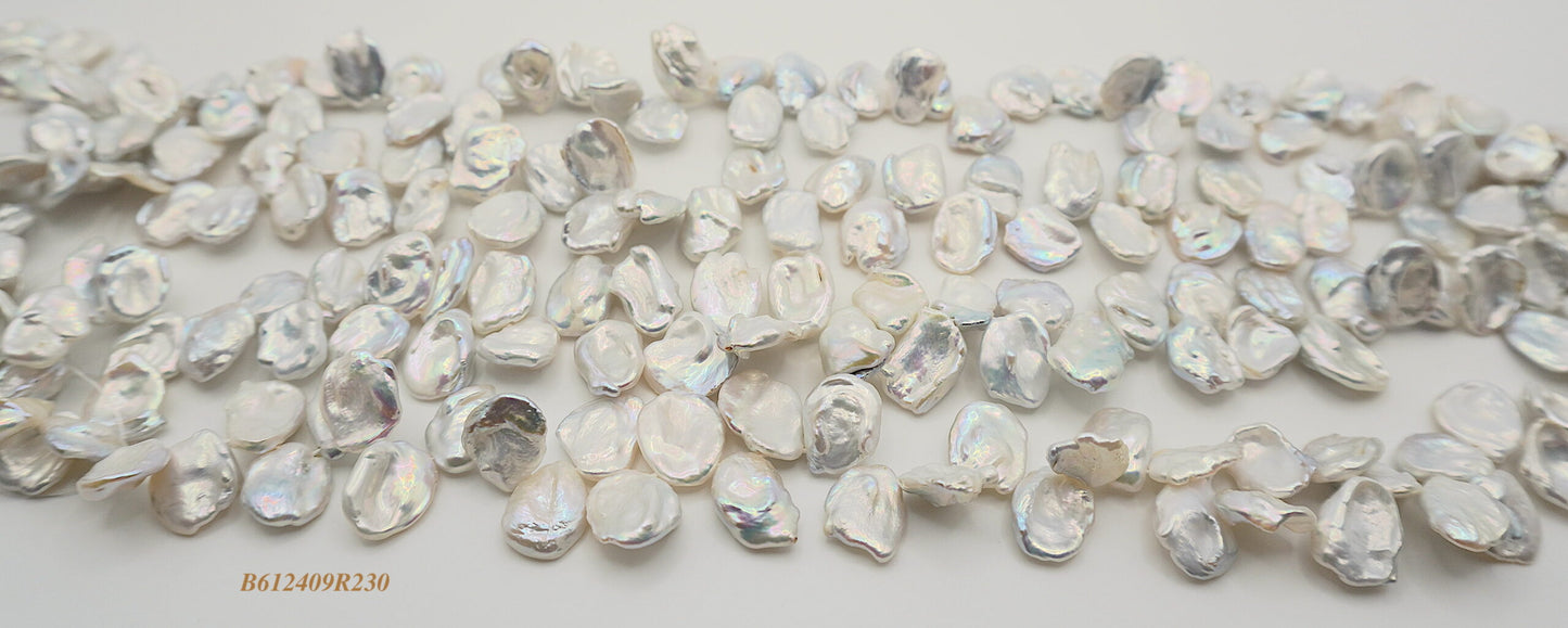 Freshwater pearl strands: silver-grey Keshi large 11×12-13x14mm lustrous