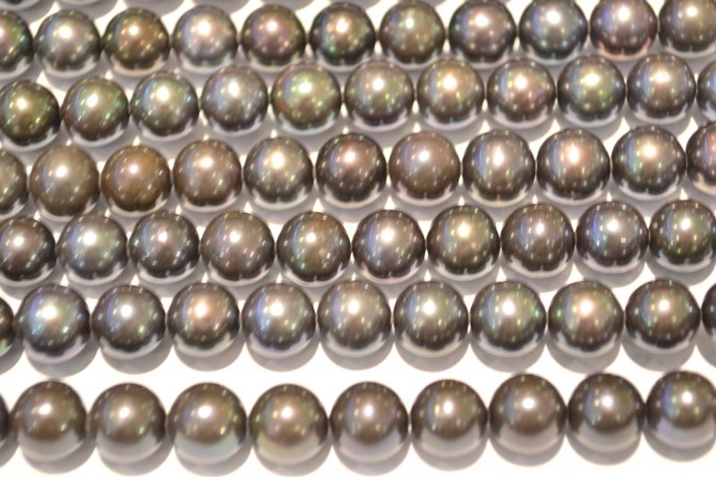 freshwater pearl strands: black purplish/greenish round shiny lustrous 9.5-10.5mm