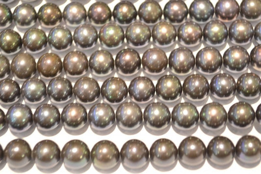 freshwater pearl strands: black purplish/greenish round shiny lustrous 9.5-10.5mm