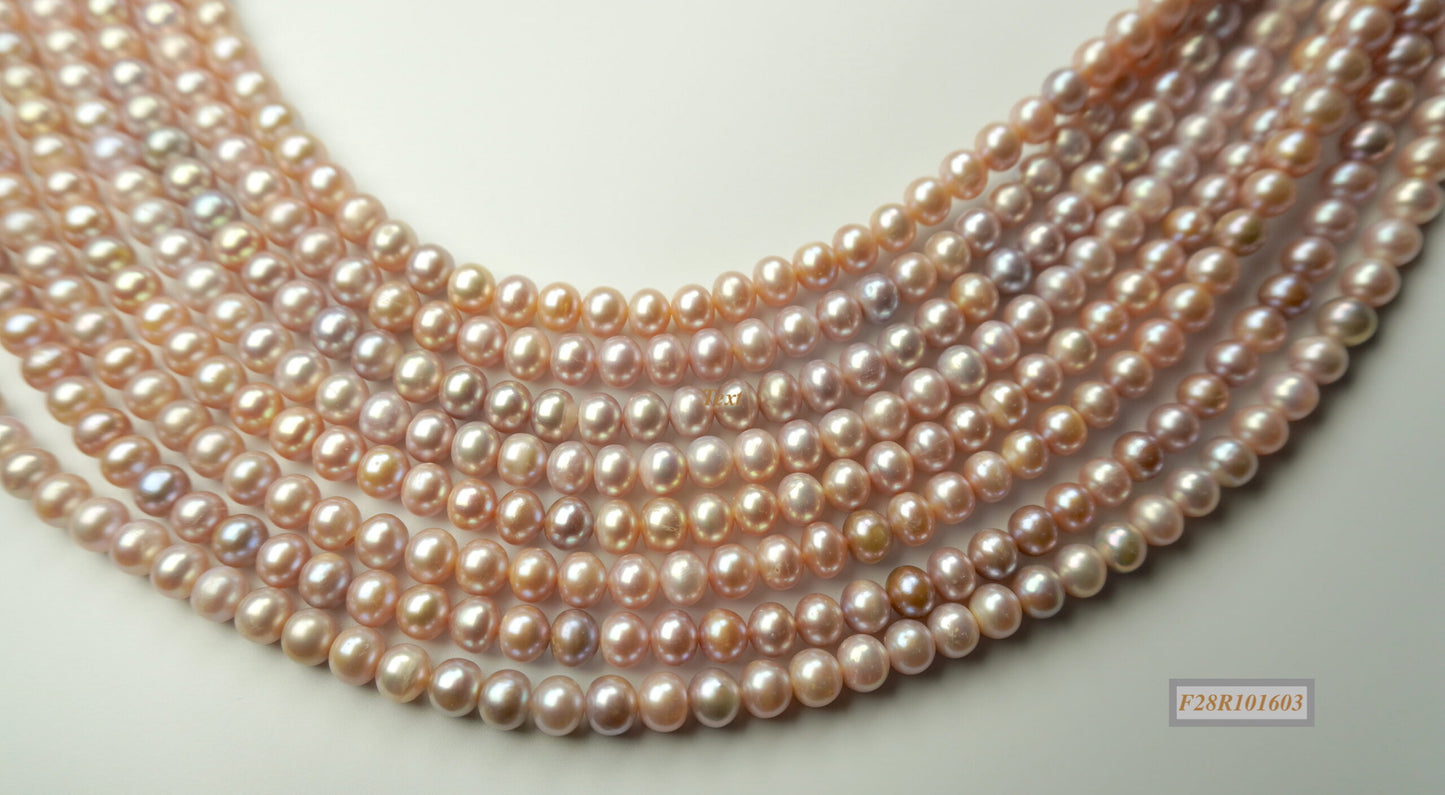 Freshwater pearl strands: pink roundish lustrous 7-8mm