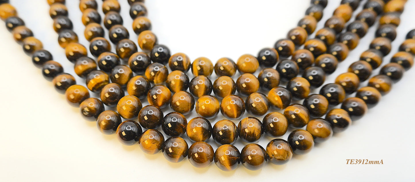 Tigers eye strands: Top grade natural brown round 12mm