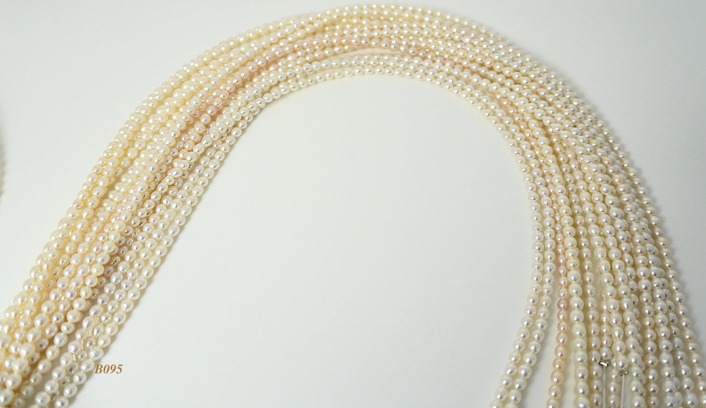 Freshwater Akoya Pearls strand: 3x3.5 to 3.4x4mm small oval top grade pearls
