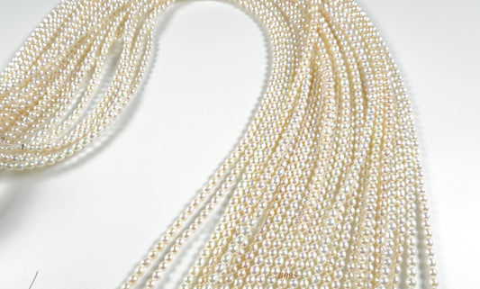 Freshwater Akoya Pearls strand: 3x3.5 to 3.4x4mm small oval top grade pearls