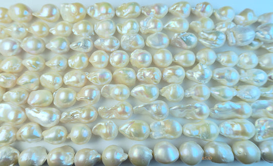 Freshwater pearl strands: Baroque white lustrous large 14.5×11.5mm-25x15mm high grade