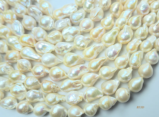 Freshwater pearl strands: Baroque white lustrous large 14.5×11.5mm-25x15mm high grade