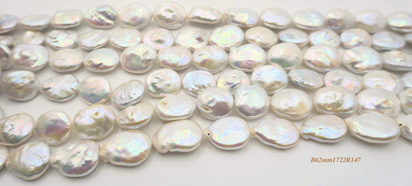 Freshwater pearl strands: Coin pearl Silver grey 17x22mm lustrous long oval