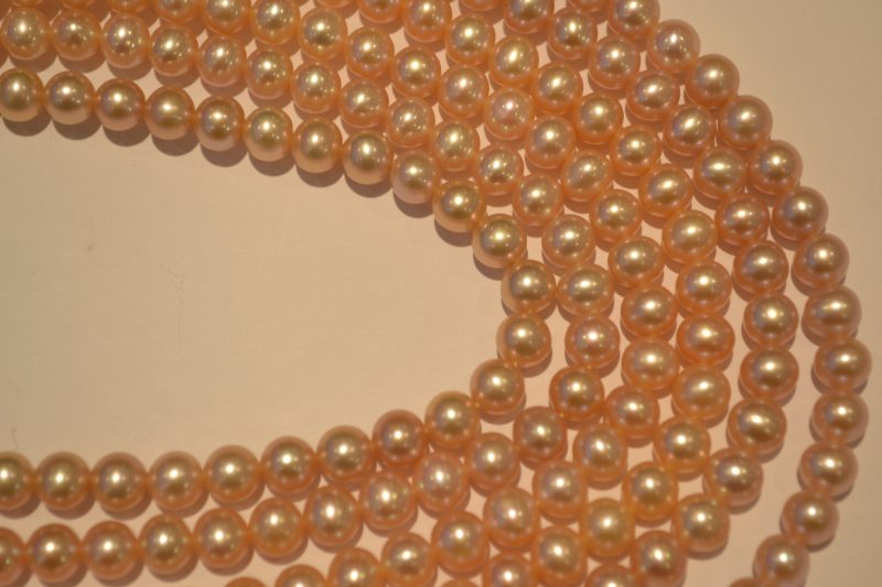 Freshwater pearl strands: pink round 6.5-7mm shiny