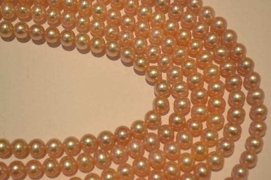 Freshwater pearl strands: pink round 6.5-7mm shiny