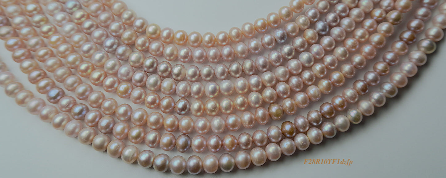 Freshwater pearl strands: pink roundish lustrous 7-8mm