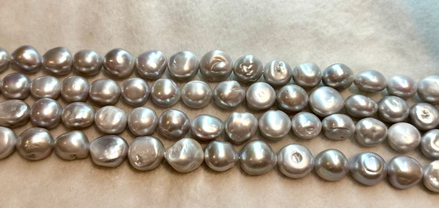 Freshwater pearl strands: grey large semi-baroque irregular 13x14mm