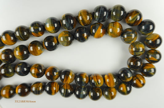 Tigers eye strands: Top grade natural brown/bluish round 16mm