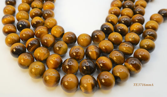 Tigers eye strands: Top grade natural brown round 16mm