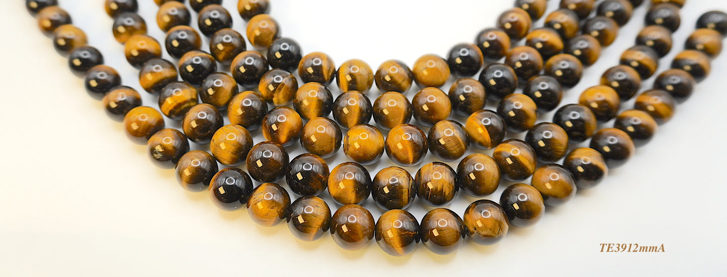 Tigers eye strands: Top grade natural brown round 12mm